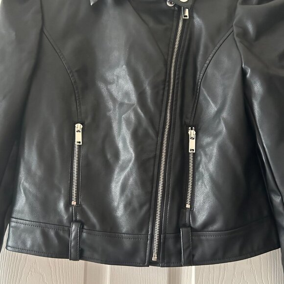 Vegan Leather Puff Sleeve Moto Jacket Forever 21 Women's Size XS Biker Like New - Picture 14 of 15